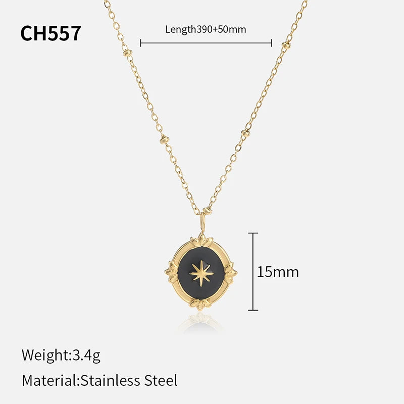 French Vintage Star & Moon Necklace – 316L Stainless Steel Celestial Pendant Chain (Unisex, Gold Tone) | ELARIAH