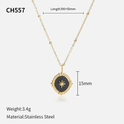 French Vintage Star & Moon Necklace – 316L Stainless Steel Celestial Pendant Chain (Unisex, Gold Tone) | ELARIAH