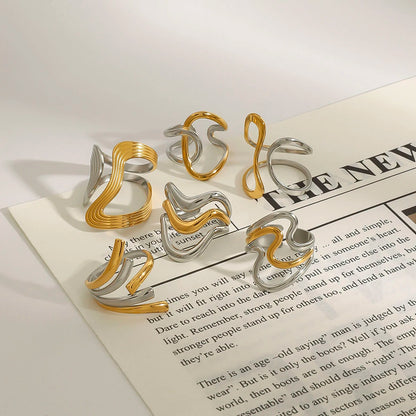 Minimalist Two-Tone Irregular Ring – 18K Gold Plated Stainless Steel Women’s Stackable Jewelry