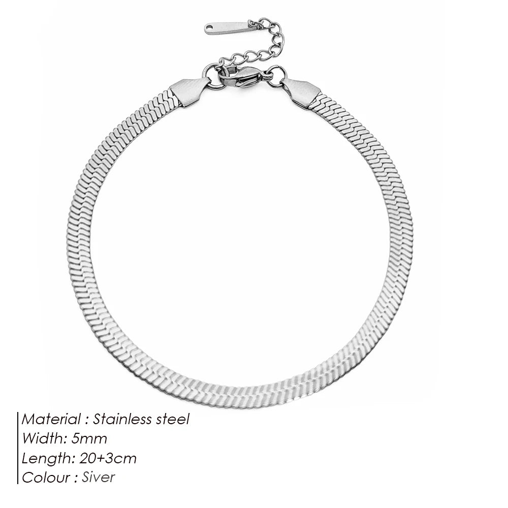 Bracelet de cheville serpent en acier inoxydable 4 mm pour femme – Bracelet de cheville minimaliste et étanche pour la plage, chaîne ajustable et inaltérable