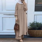 Elariah Modest Co-Ord Abaya Set – Long Sleeve Button Shirt & Wide-Leg Trousers | Casual Islamic Outfit for Women