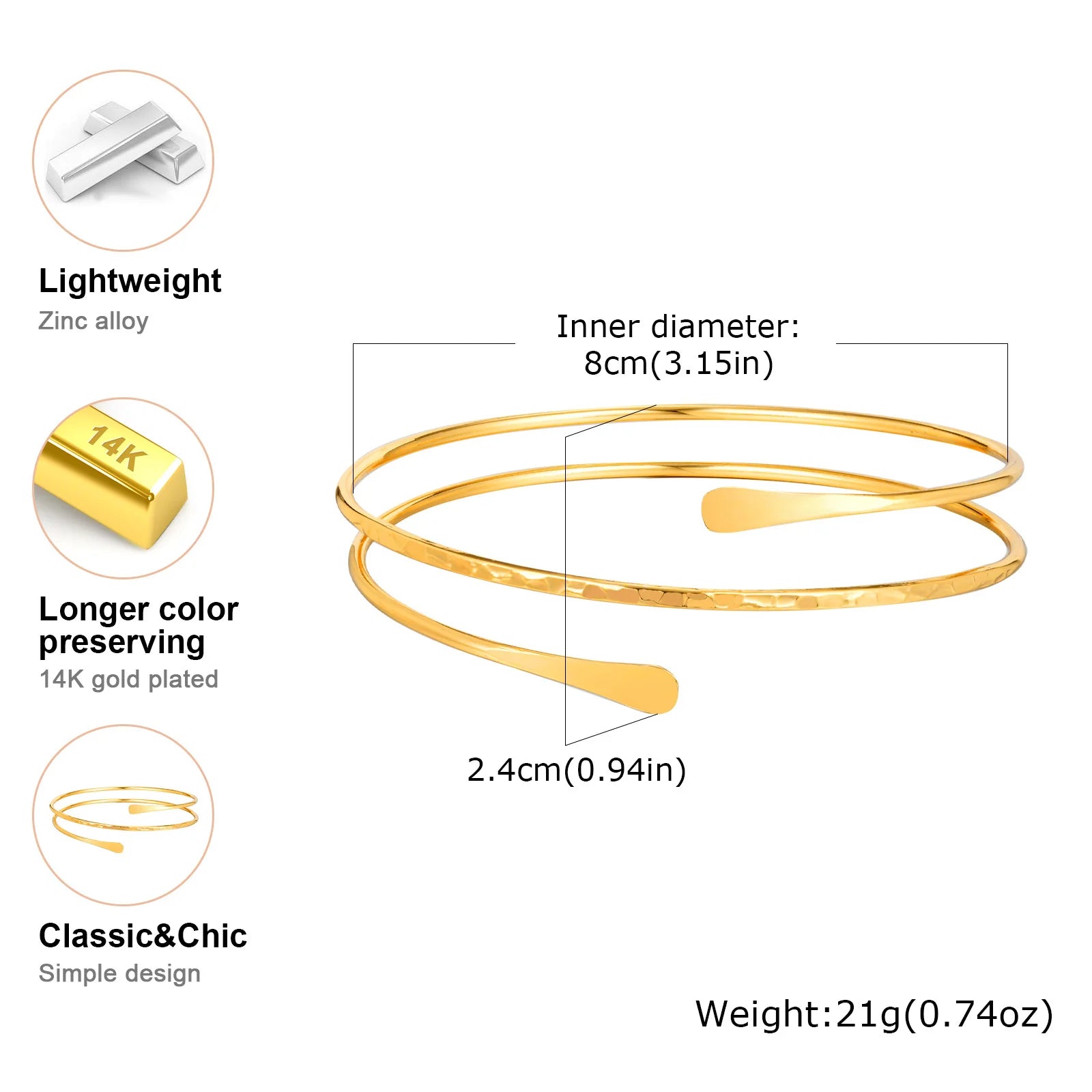 Brazalete minimalista chapado en oro: una joya moderna y llamativa para mujer.