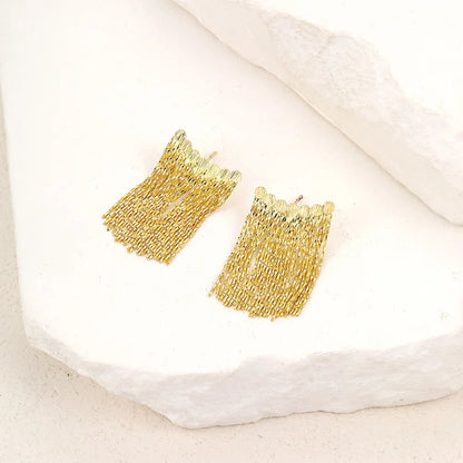 Gold Bling Tassel Statement Earrings – Elegant Long Drop Design for Women