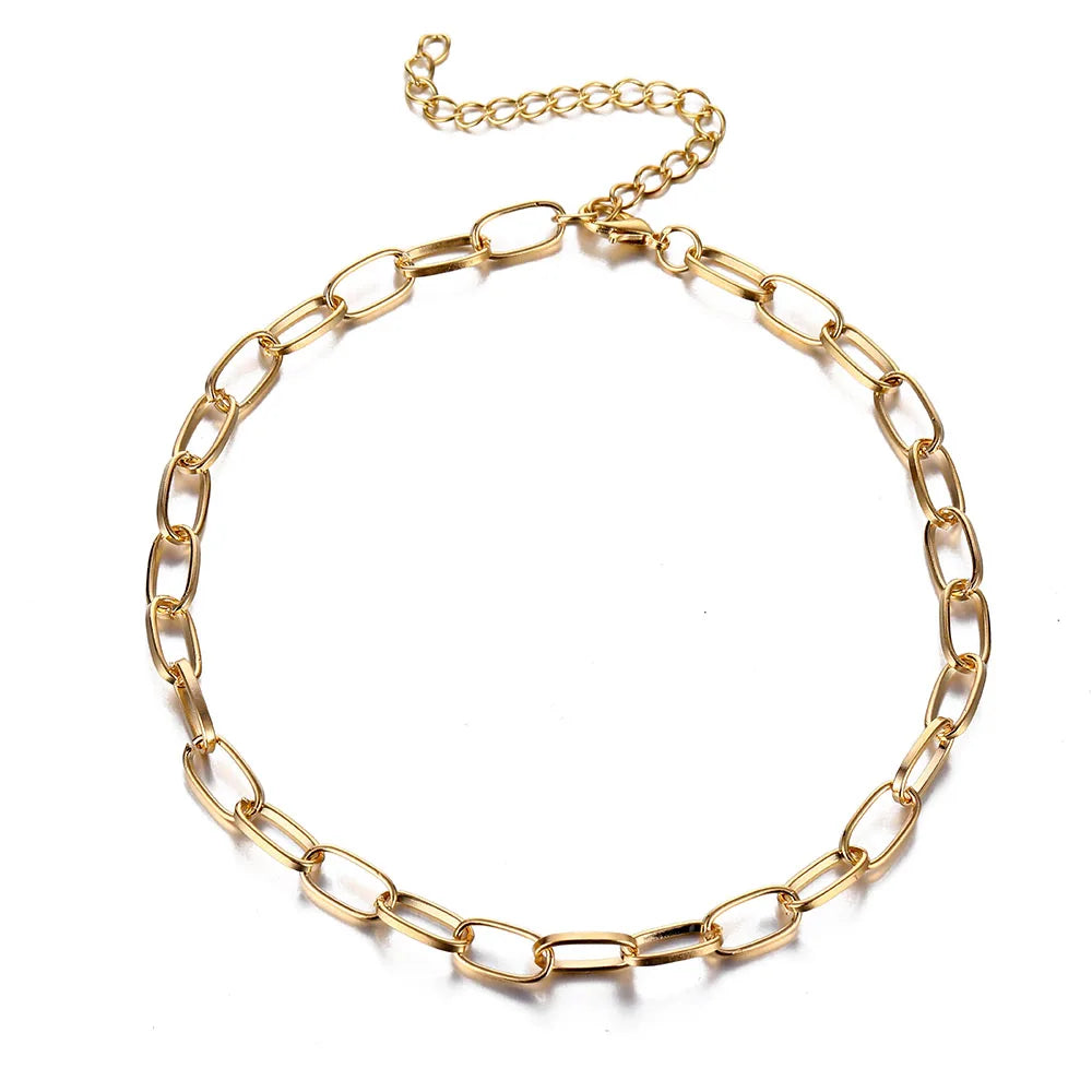 Collier à chaîne épaisse en acier inoxydable – Bijou ras-du-cou punk unisexe pour femmes et hommes