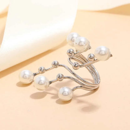 Vintage White Pearl Double-Layer Geometric Ring – Chunky Statement Ring for Women