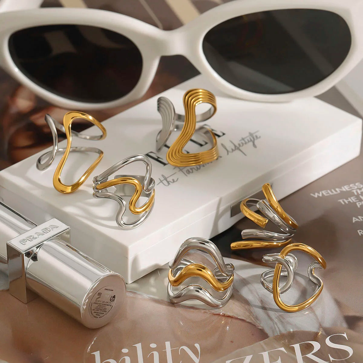 Minimalist Two-Tone Irregular Ring – 18K Gold Plated Stainless Steel Women’s Stackable Jewelry