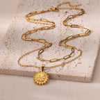 Collar geométrico con colgante de girasol: cadena de acero inoxidable para clavícula para mujer