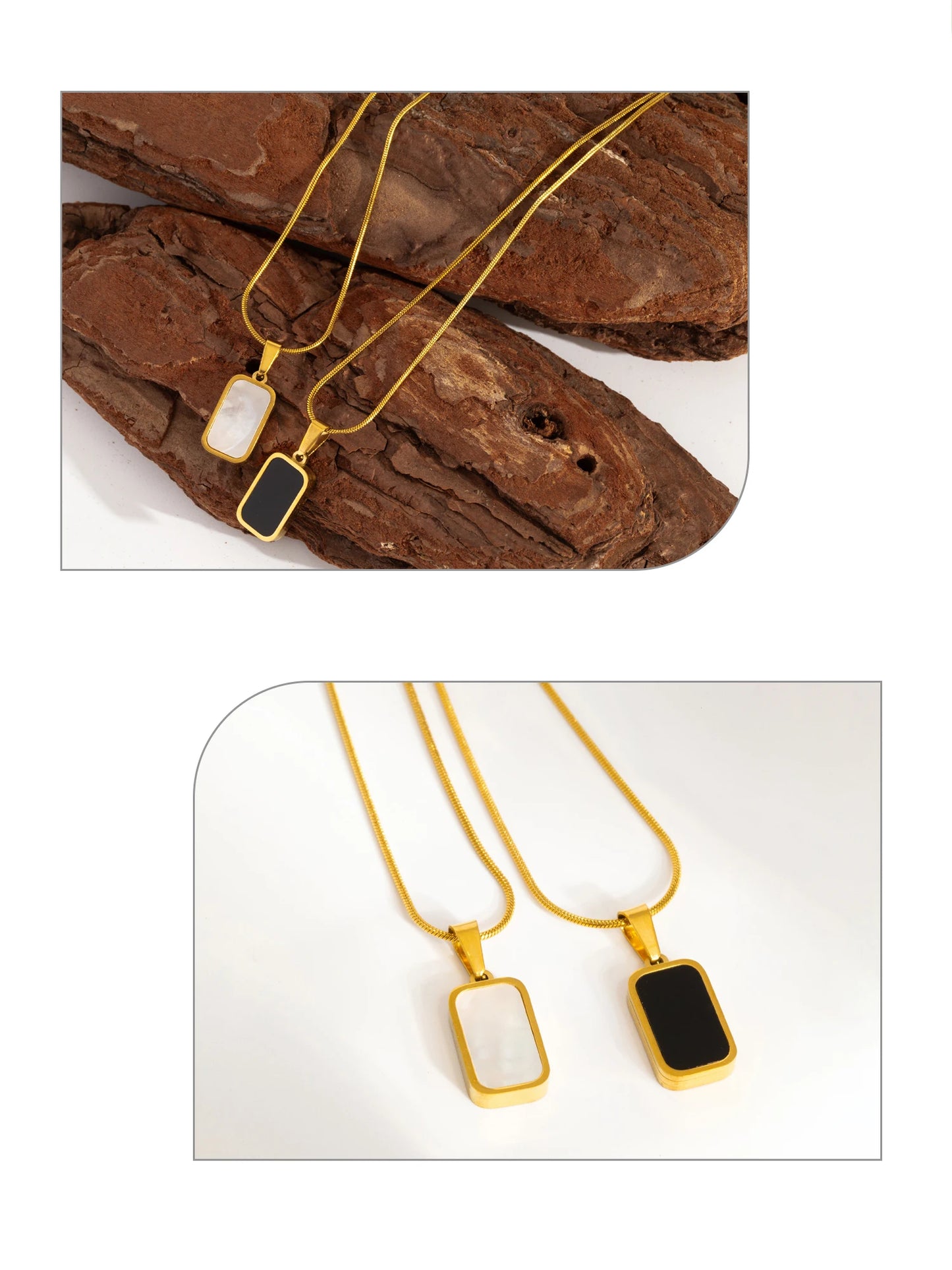 Double-Sided Square Pendant Necklace – 18K Gold Plated Stainless Steel, Hypoallergenic Jewelry for Women