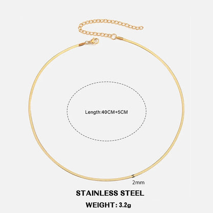 Classic Flat Snake Chain Choker Necklace – Stainless Steel Herringbone Design in Gold & Silver