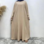 Elegant Modest Maxi Dress with Waist Tie – Long Sleeve Woven Abaya Style Dress for Women (All Season)