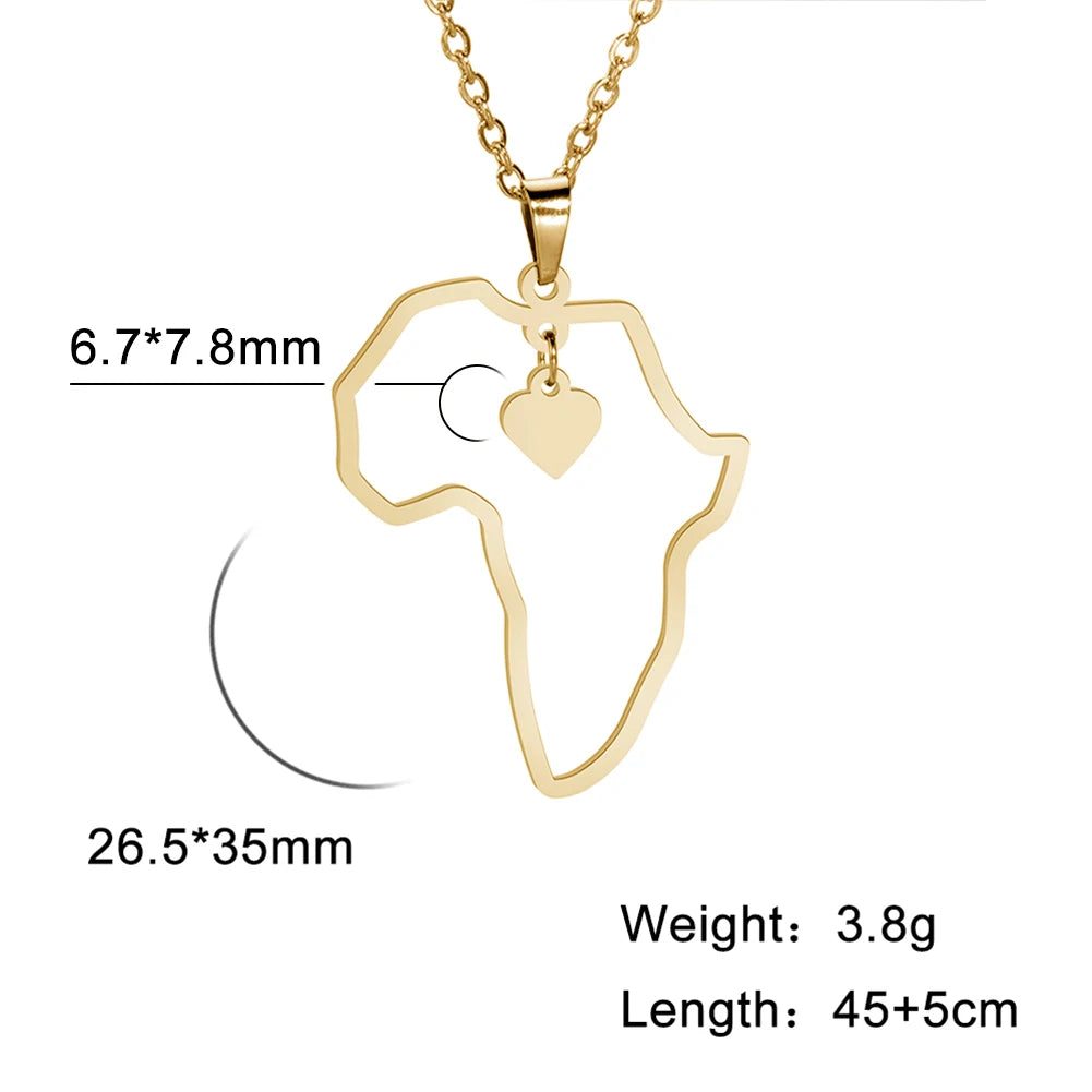 Collier pendentif tendance carte d'Afrique pour femme – Collier géométrique en acier inoxydable, coloris or, or rose ou acier.