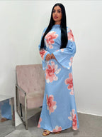 Elariah Floral Print Modest Kaftan Abaya Dress – Long Sleeve Maxi Jalabiya for Eid, Ramadan & Special Occasions