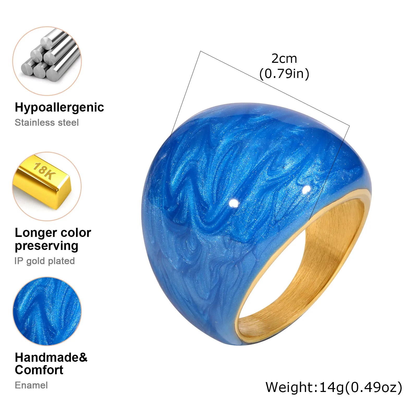 Bague torsadée épaisse en émail pour femme – Bague croisée ouverte en acier inoxydable plaqué or, anneau empilable étanche (bleu/vert/rose)