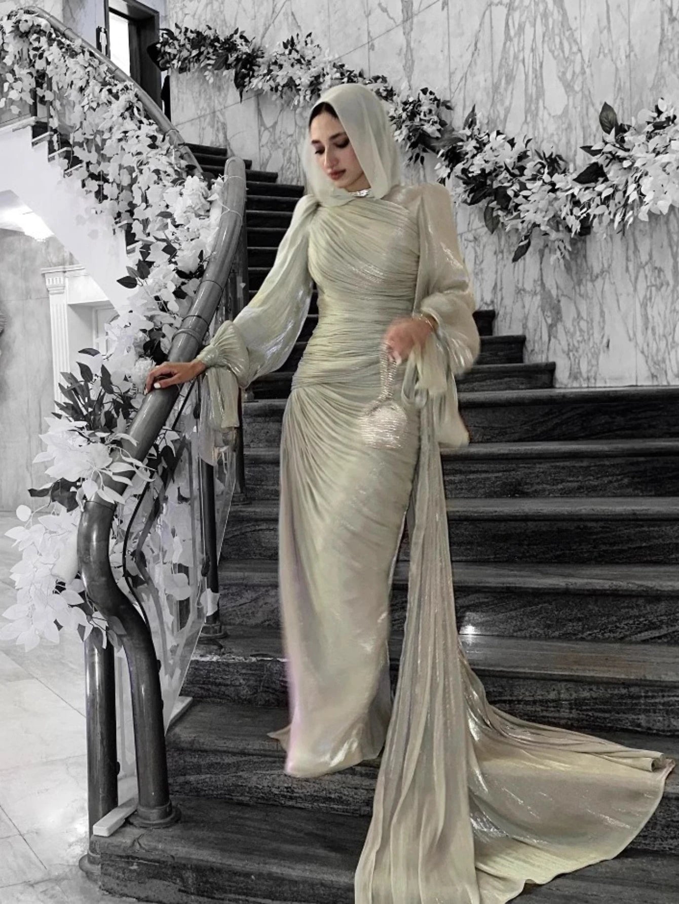 Robe maxi caftan soyeuse et modeste Elariah pour femmes – Abaya musulmane à manches longues, Jalabiya, tenue décontractée et de soirée