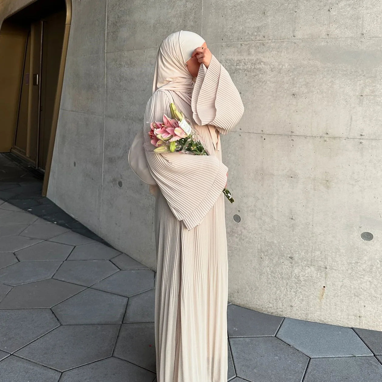 Elegant Pleated Kaftan Abaya Dress for Women – Flare Sleeve Jalabiya | Modest Eid & Occasion Wear