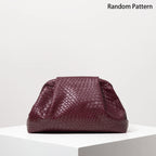 Elariah Burgundy Woven PU Leather Clutch Bag – Vintage Kiss Lock Evening Purse for Weddings & Formal Occasions