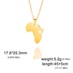 Collar con colgante de mapa africano de moda para mujer – Collar geométrico de acero inoxidable con la bandera de África, color oro, oro rosa o acero