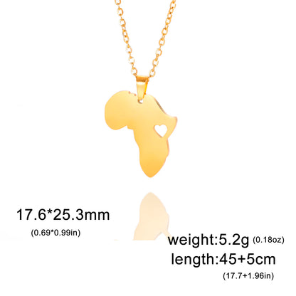 Trendy African Map Pendant Necklace for Women – Stainless Steel Geometric Motherland Necklace, Gold, Rose Gold, or Steel Color