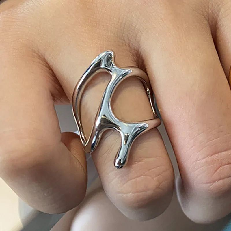 Ensemble de 3 bagues ouvertes géométriques plaquées or – Bagues tendance, épaisses et irrégulières pour femmes