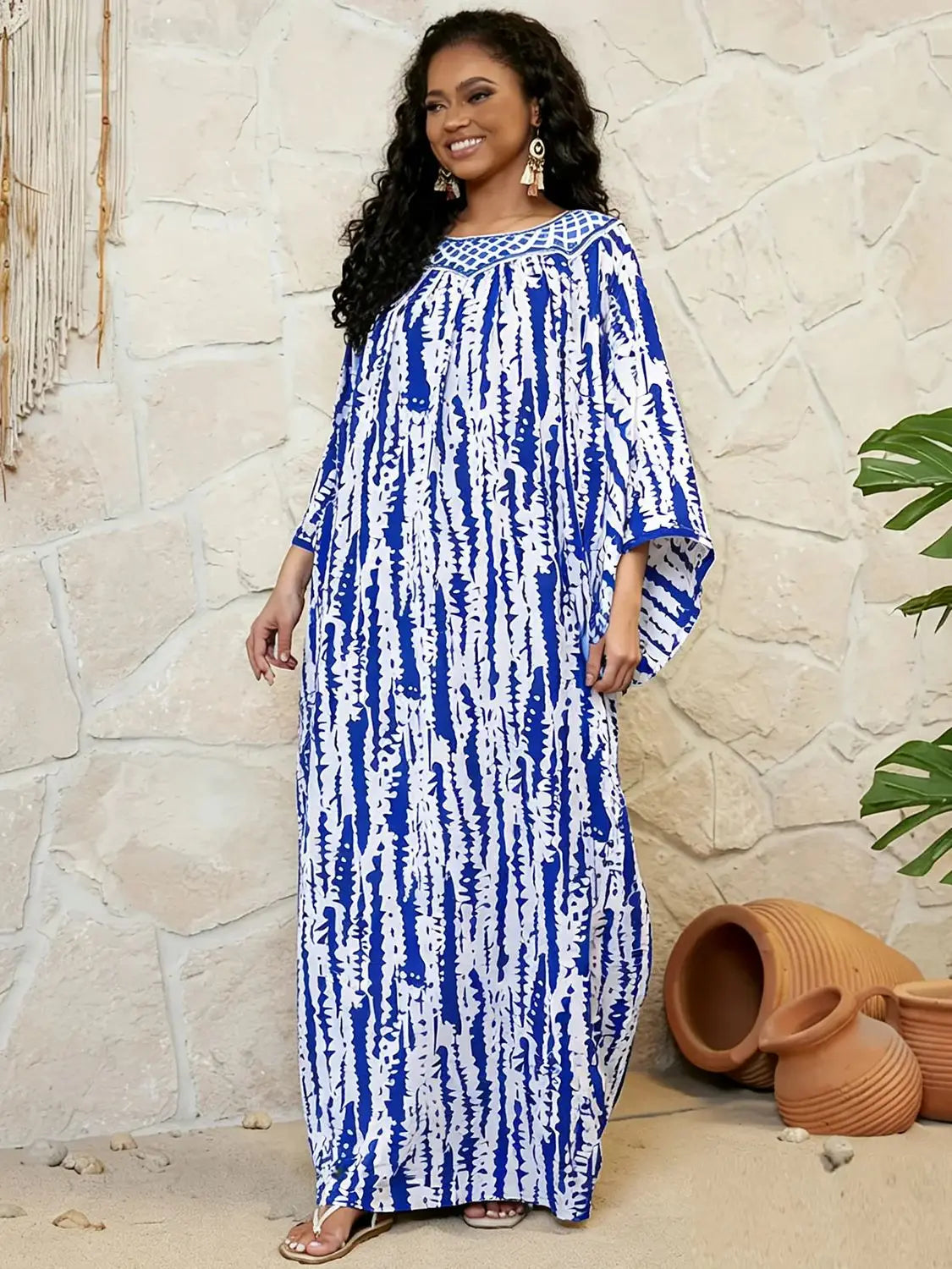 Embroidered Cotton Abaya Dress – Loose Boho Maxi Kaftan with Tassel Detail (One Size, 6 Colours)