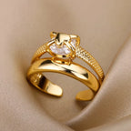 Bague ouverte géométrique ELARIAH plaquée or 18 carats et zircon – Alliance ajustable en acier inoxydable pour femmes, idéale pour les mariages et les fêtes.