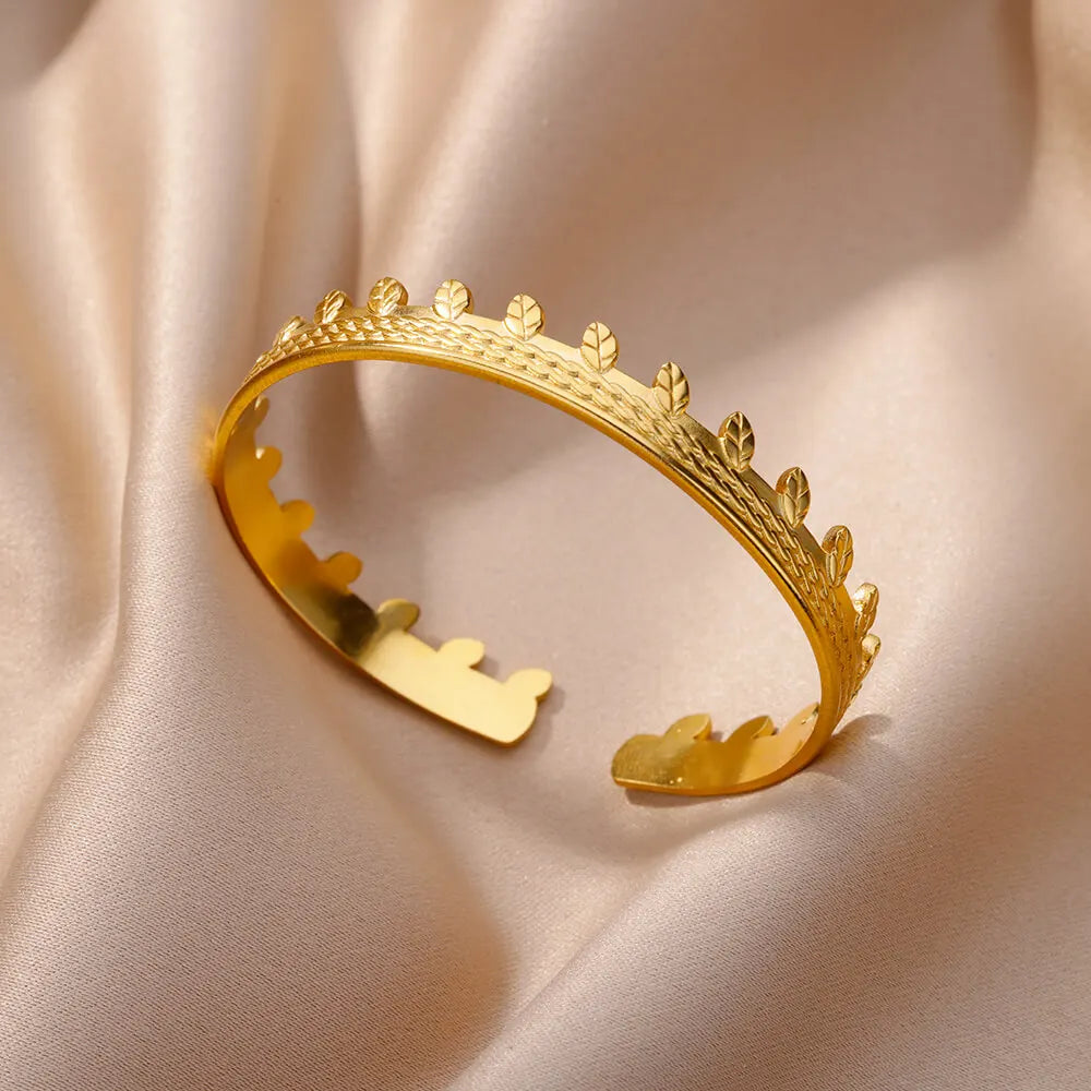 Bracelet jonc ajustable de luxe en acier inoxydable – Bijou manchette doré étanche pour femme