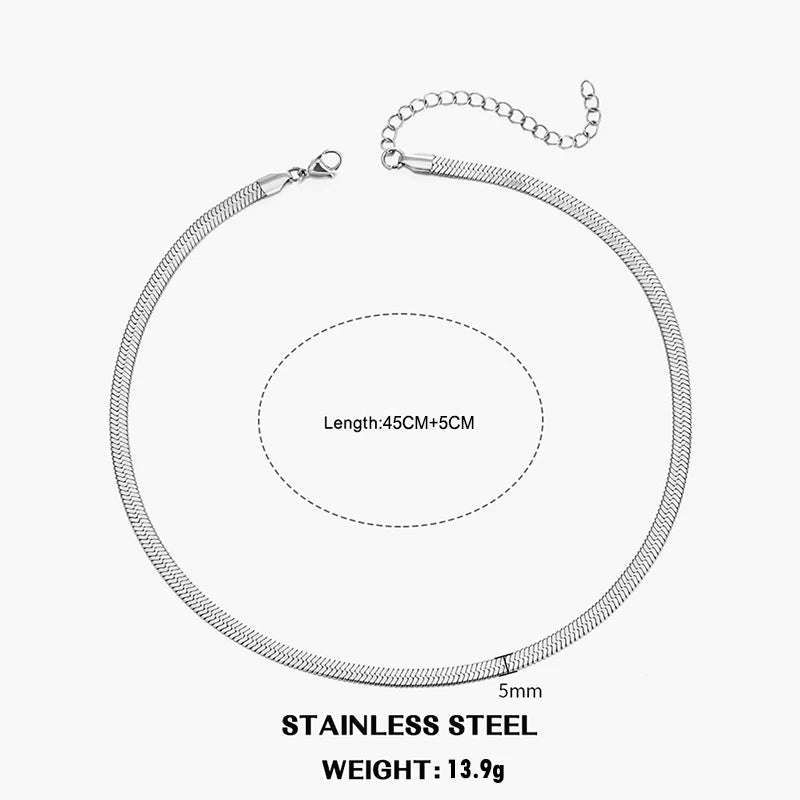 Classic Flat Snake Chain Choker Necklace – Stainless Steel Herringbone Design in Gold & Silver