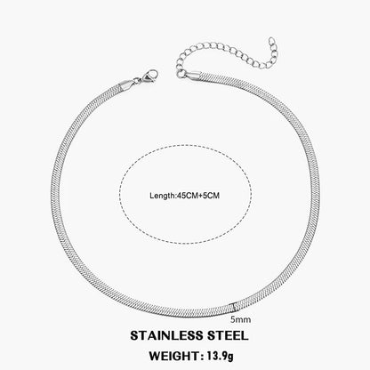 Classic Flat Snake Chain Choker Necklace – Stainless Steel Herringbone Design in Gold & Silver