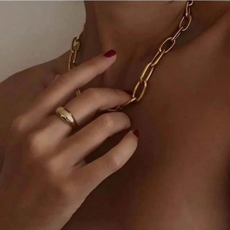 Stainless Steel Thick Chain Necklace – Unisex Punk Choker Jewelry for Women & Men