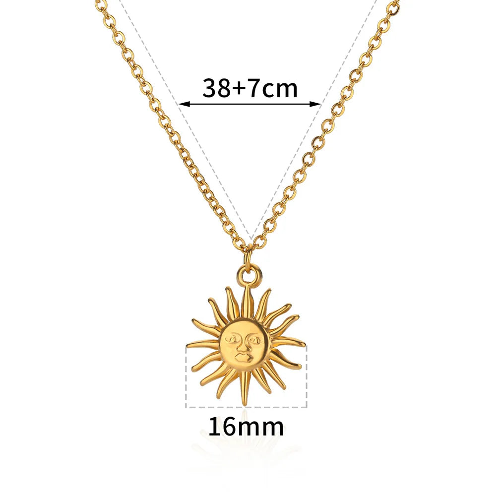Collar geométrico con colgante de girasol: cadena de acero inoxidable para clavícula para mujer
