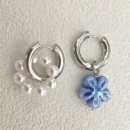 Pearl Petal Ball Drop Earrings – Long Geometric Flower Earrings for Women