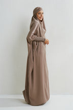 Elariah Hooded Modest Abaya Dress – Loose Fit One-Piece Jilbab with Smocked Sleeves (Black)