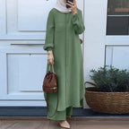 Elariah Modest Co-Ord Abaya Set – Long Sleeve Button Shirt & Wide-Leg Trousers | Casual Islamic Outfit for Women