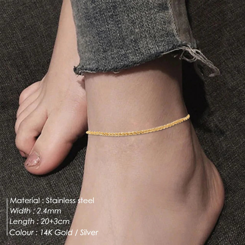 Bracelet de cheville ajustable en acier inoxydable plaqué or pour femme – Bracelet de cheville classique étanche à chaîne 20+3 cm | ELARIAH