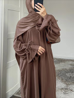 Elariah Women's Modest Maxi Kaftan Dress with Bow Detail & Pockets | Long Sleeve Islamic Abaya for Ramadan, Eid & Everyday Wear