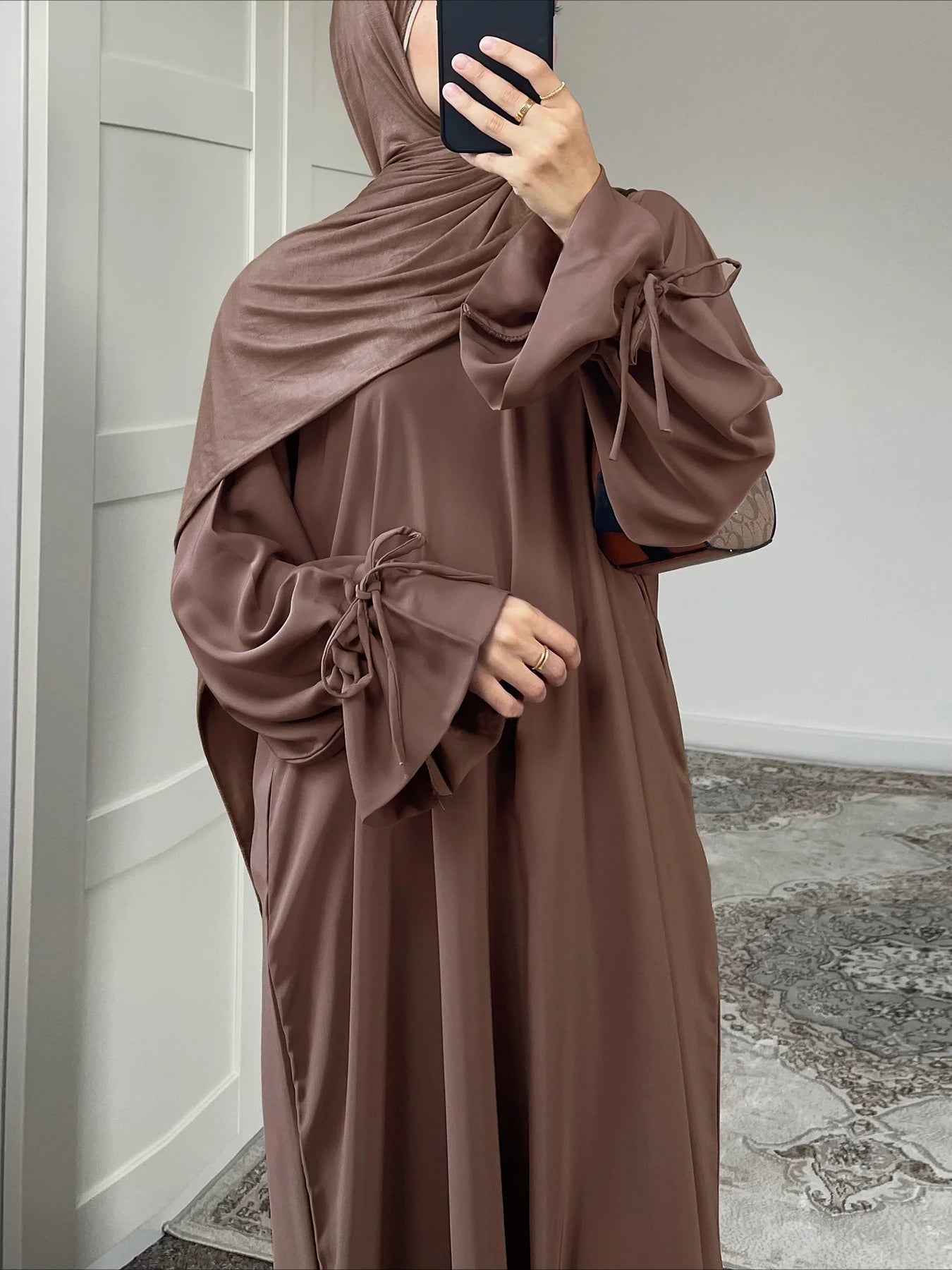 Elariah Women's Modest Maxi Kaftan Dress with Bow Detail & Pockets | Long Sleeve Islamic Abaya for Ramadan, Eid & Everyday Wear