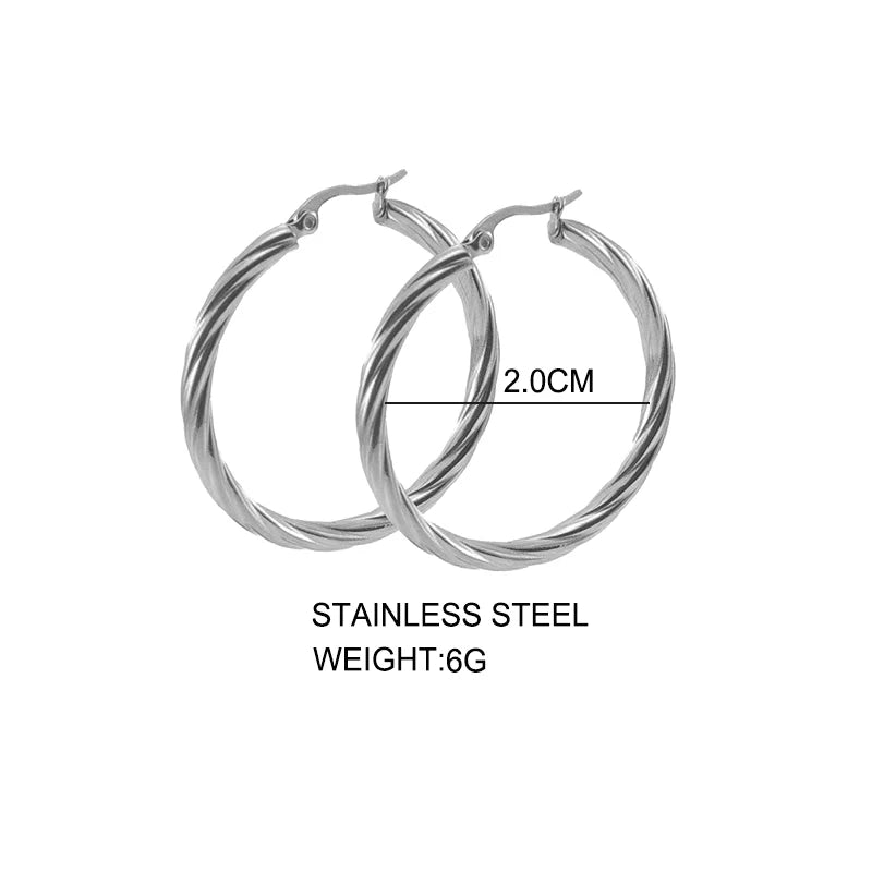 Classic Twisted Round Hoop Earrings – Stainless Steel, Vintage Trend, Gold & Silver