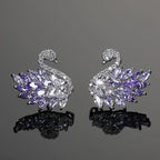 Boucles d'oreilles cygne en zircon pour femme – Boucles d'oreilles longues cygne en cuivre plaqué or serties de micro-pavés de zirconiums cubiques | Bijoux élégants style déesse