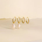 Lot de 2 paires de créoles pendantes vintage en perles – Créoles en acier inoxydable plaqué or 18 carats pour femme