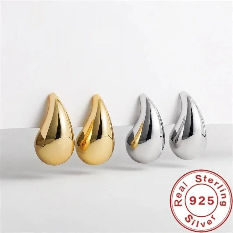 Pendientes vintage de lágrima con cúpula gruesa – Plata de ley 925 con baño de oro de 18 quilates