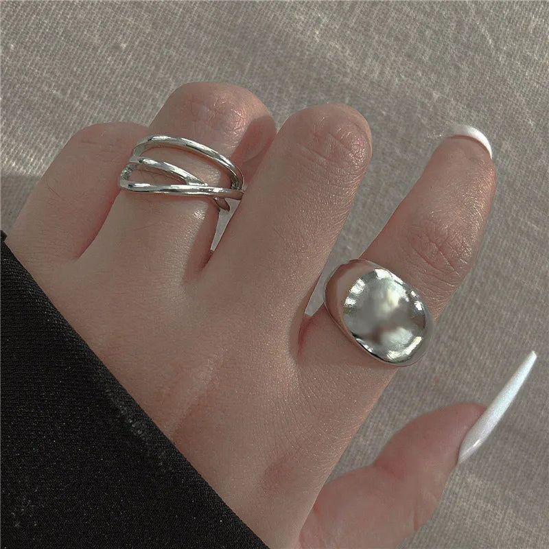 Ensemble de 3 bagues ouvertes géométriques plaquées or – Bagues tendance, épaisses et irrégulières pour femmes