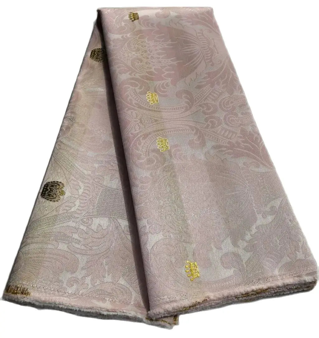 African Damask Lace Fabric (2.5 or 5 Yards) – Thick Jacquard Brocade for Aso Oke, Headwrap & Bridal Dresses