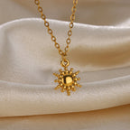 Collar geométrico con colgante de girasol: cadena de acero inoxidable para clavícula para mujer