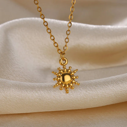 Sunflower Pendant Geometric Necklace – Stainless Steel Clavicle Chain for Women
