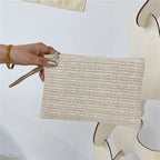Elariah Woven Straw Wristlet Clutch Bag – Bohemian Summer Beach Handbag with Zipper (White, Khaki, Beige)