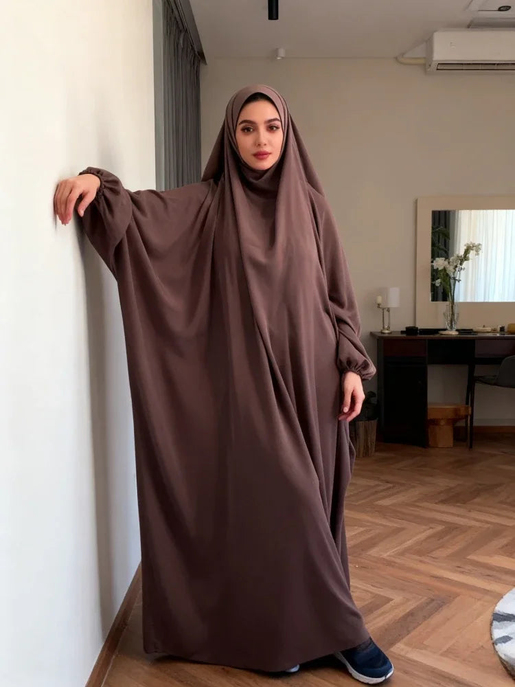 Abaya de prière à capuche pour femmes Elariah avec khimar long hijab | Vêtement de prière islamique modeste | Tissu Nida coupe ample