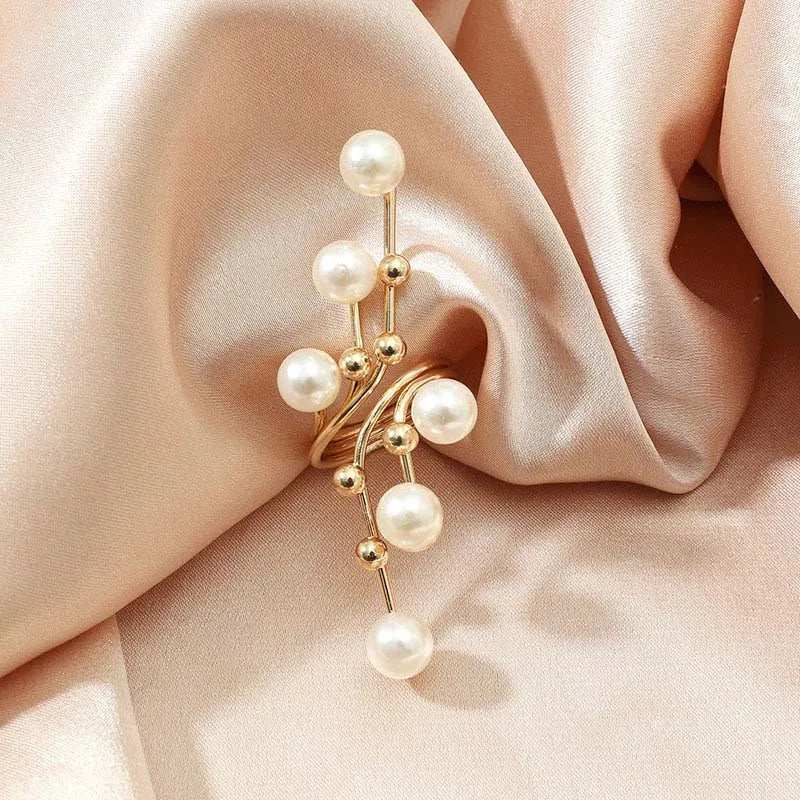 Vintage White Pearl Double-Layer Geometric Ring – Chunky Statement Ring for Women