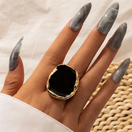 Vintage Black Enamel Ring – Punk-Inspired Geometric Band for Men