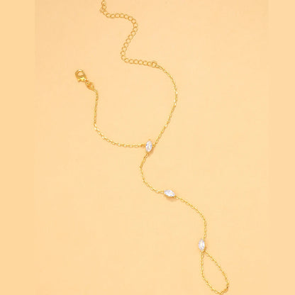 Bohemian Crystal Rhombus Bracelet with Finger Chain – Elegant Party Jewelry for Women