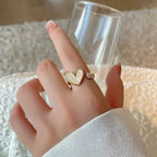 Bague Elariah ajustable en forme de cœur pour femme – Bague cocktail papillon vintage en zircon et perle | Bijou romantique pour mariage et soirée